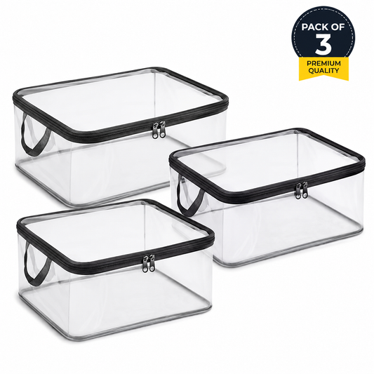 Clear PVC Storage Organizer for saree and clothes – Pack of 3 with Double Zipper