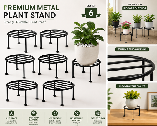 Premium Metal Plant Stand (Pack of 6) | Indoor & Outdoor Flower Pot Holder